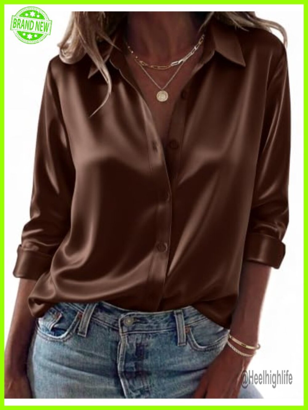 Satin Silk Button Down Shirt Long Sleeve Dressy Blouse